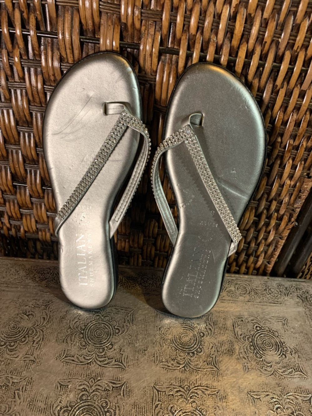 Italian Shoemakers Silver Rhinestone Sandals Size 8